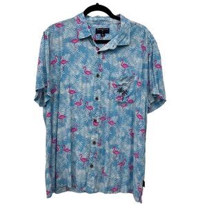 Margaritaville Shirt Mens Large Hawaiian Teal Flamingo‎ Short Sleeve Rayon